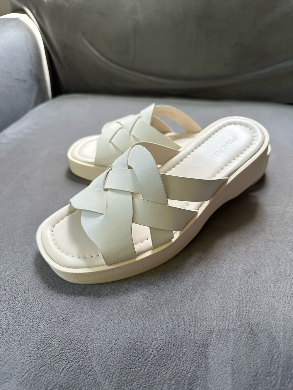 Pilcro Cream Woven Slide Sandals